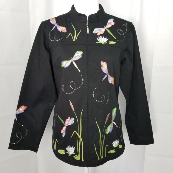 Quacker Factory Jackets & Blazers - NWOT Dragonfly Rhinestone Embroidered Jacket